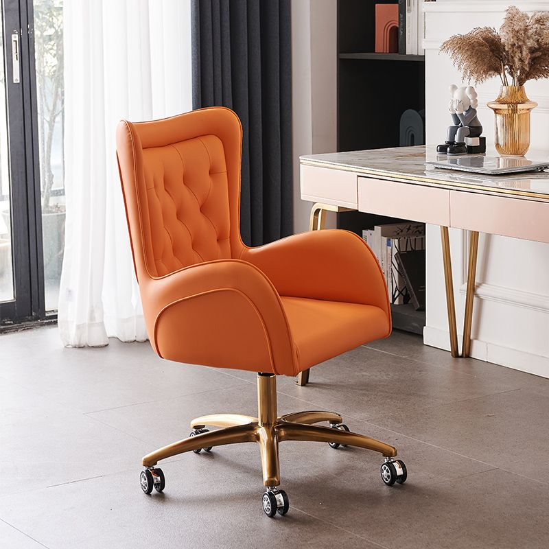 Modern Upholstered Office Chair Mid Back Task Chair with Gold Metal Base