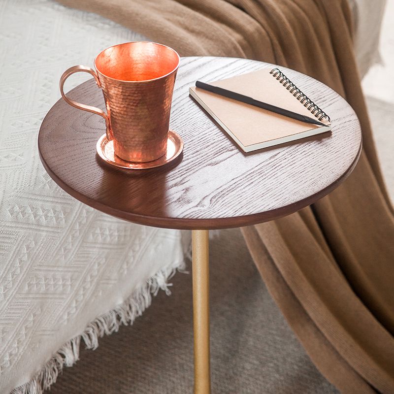 Pedestal Metal End Table Black/ Brown Round Wood Side End Table