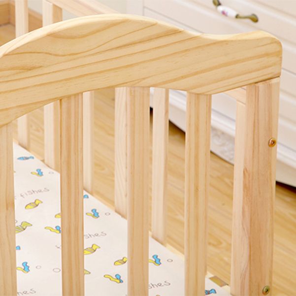 Modern Baby Crib with Mattress Washed Natural Wood with Wheels Nursery Bed