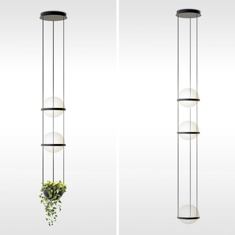 Accesorio de suspensión esférica estilo loft vaso blanco iluminación de colgante negro para escalera