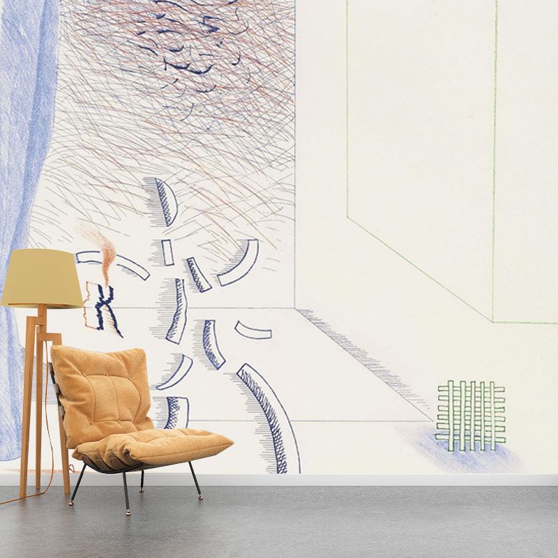 Whole Hockney Artwork Wall Mural Artistry Tick It Tock It Turn It True Wall Decor in Red-Blue