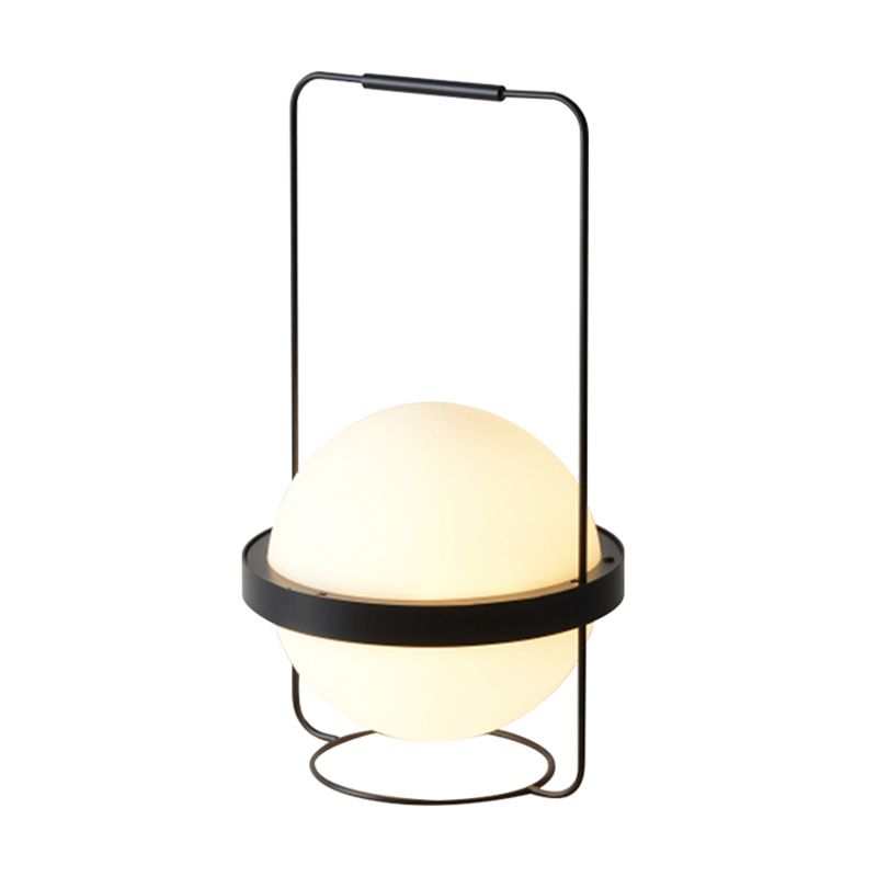 1 Head Bedroom Task Lighting Modern Black Night Table Lamp with Ball Milky Glass Shade