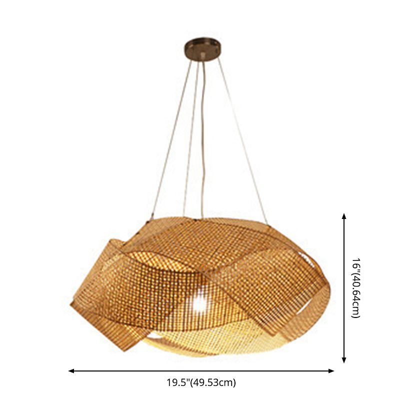 Swirl Pendant Lighting Fixture Asia Style Bamboo Restaurant Hanging Ceiling Light in Beige