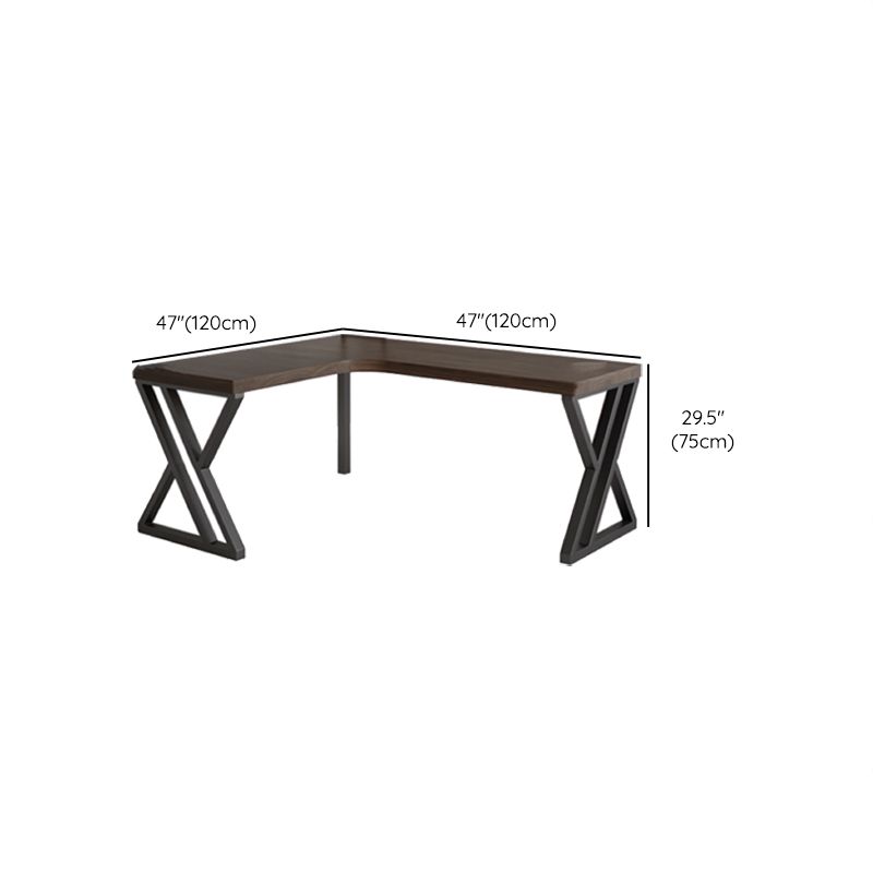 Industrial Style Pine Office Desk L-Shape Steel Writing Desk for Office