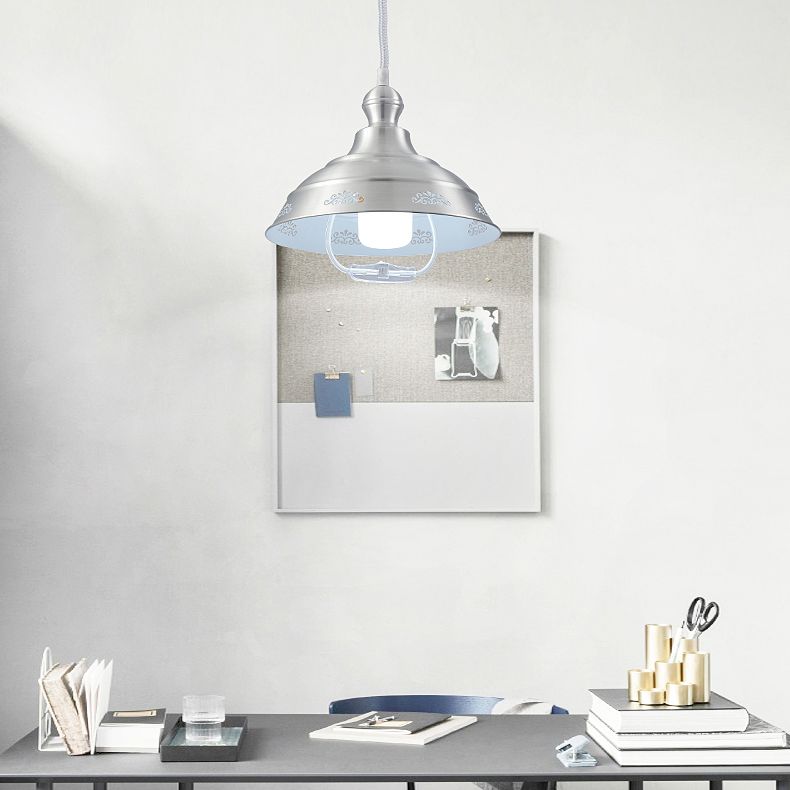 Bowl-vormige aluminium hanglampverlichtingsstijl 1-bulb zilveren hangend plafondlicht