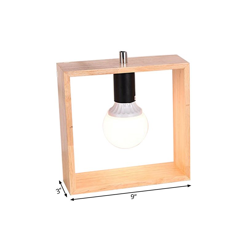 Simple Bare Bulb Design Table Light Wood 1 Bulb Bedside Nightstand Lamp with Square Frame