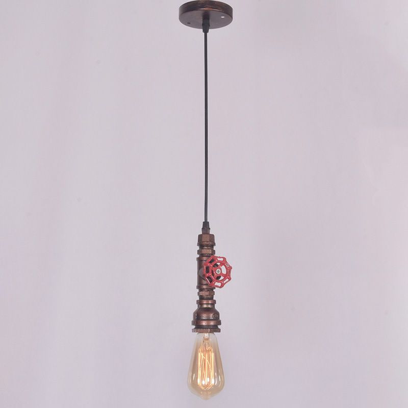 1-Light Water Pipe Creative Suspension Light Vintage Industrial Style Metal Hanging Lamp for Hallway Aisle