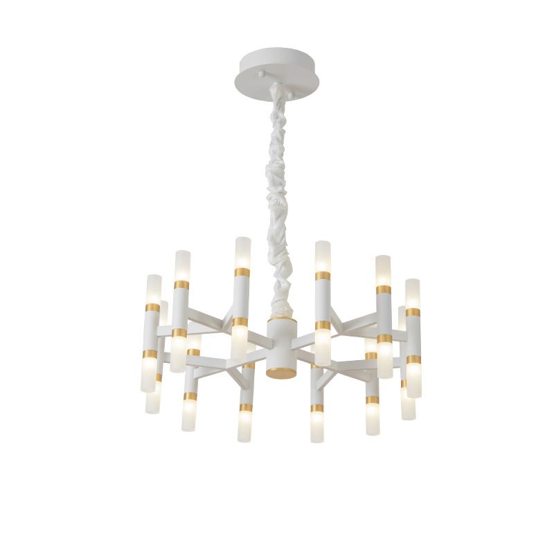 24/36/60 Lights LED Bedroom Chandelier with Tubular Iron Shade Modern Black/White Ceiling Pendant