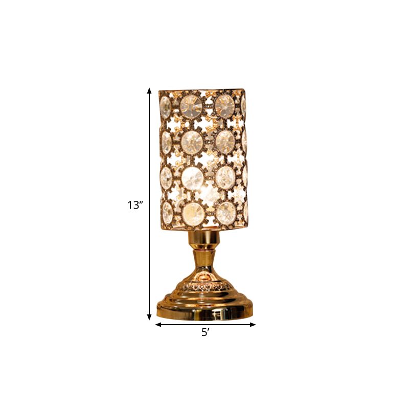 Modernism 1 Bulb Table Light with Crystal-Encrusted Shade Gold Tapered/Cylinder Reading Lamp