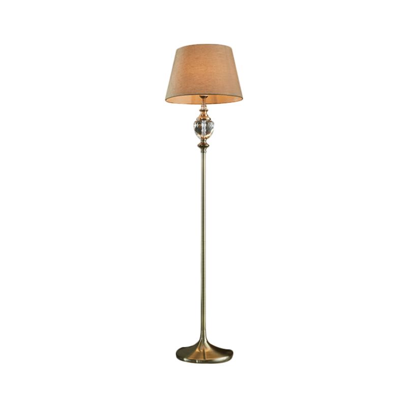 1-Bulb Crystal Stand up Lamp with Pleated/Tapered Shade Fabric Traditional Living Room Reading Floor Lamp in Coffee/Beige