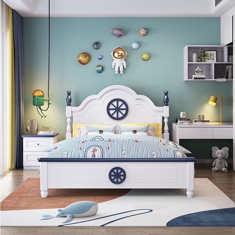 Coastal Style White Kid Bed Solid Wood Panel Headboard Standard Bed