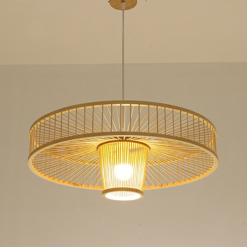 Drum Hanging Pendant Light Chinese Bamboo Pendant Light Fixtures for Living Room