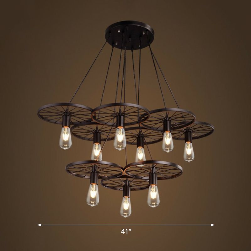 Loft Style Wagon Wheel Chandelier Cast Iron Suspension Pendant Light for Dining Room