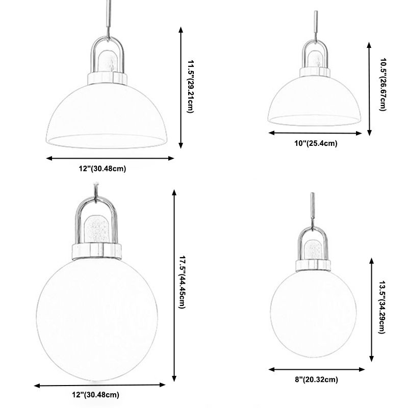 1 Light Industrial Style Pendant Lighting with White Glass Shade for Living Room