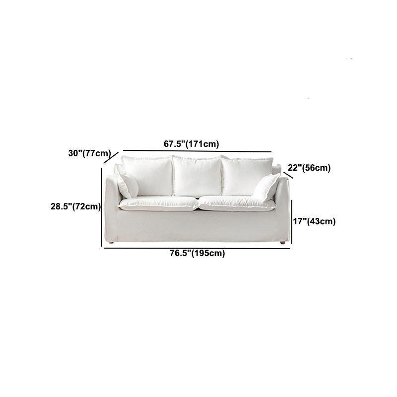 White Linen Contemporary Standard Square Arm Sofa for Living Room, Apartment