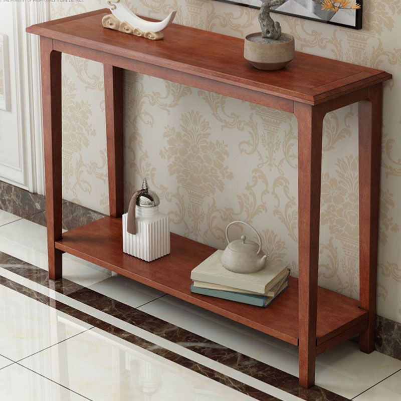 Solid Wood Rectangle Console Table 31.1-inch Tall Accent Table with 2 Shelves