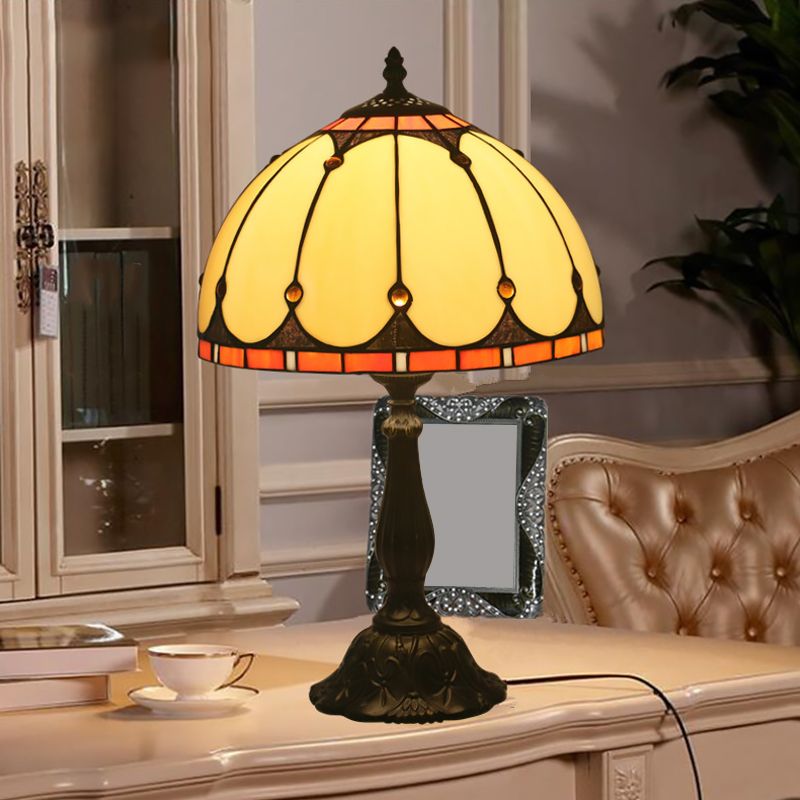 Domed Night Lighting Traditional Cut Glass 1 Head Black Table Lamp with Jeweled Deco