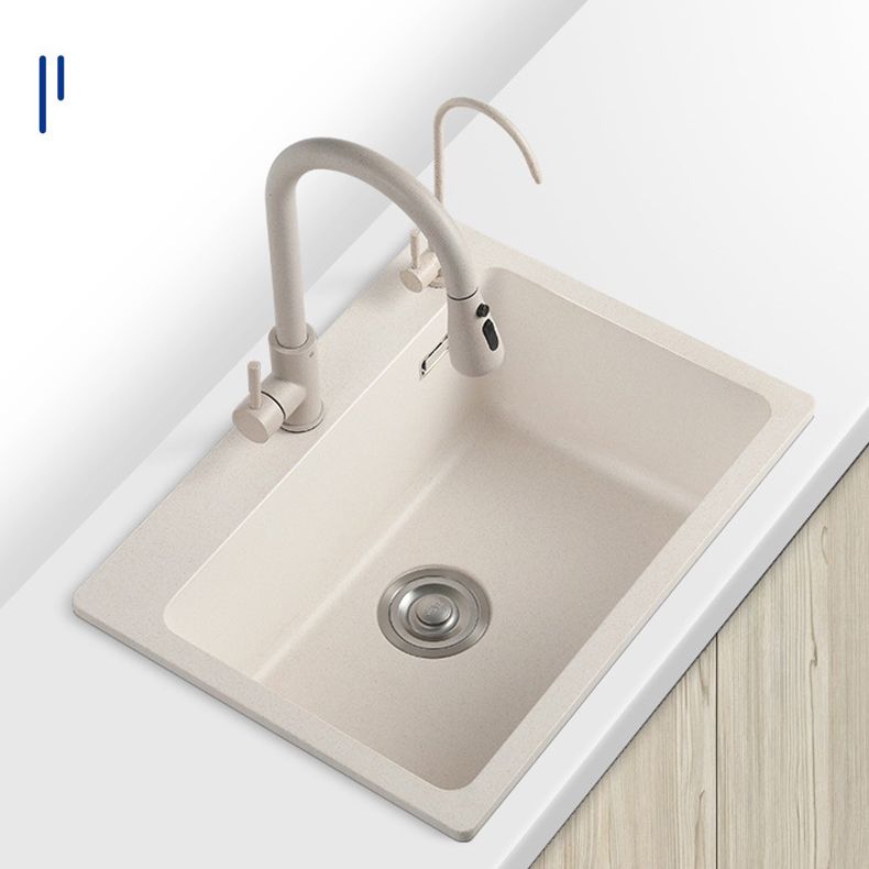 Modern Style Kitchen Sink Overflow Hole Design Drop-In Quartz Kitchen Sink in Beige