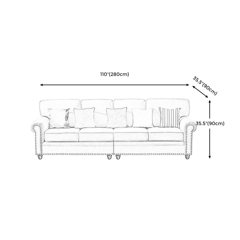 Traditional Biege Pillow Back Couch Rolled Arm Sofa with Nailhead Trim