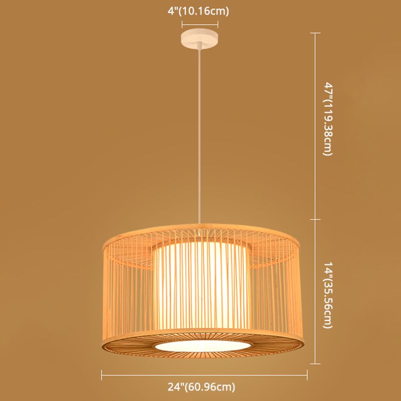 Stile asiatico semplicità appesa Bamboo e imitazione in pelle di pecora a doppia tonalità 1 lampada a sospensione leggera