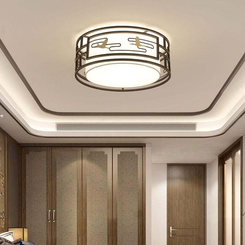 5-Lights Modern Style Flush Mount Fabric Ceiling Light in Brown for Bedroom