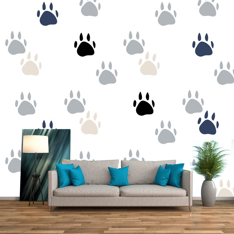 Cat Paw Print Wallpaper Mural Childrens Art Waterproof Nursery Wall Decor, Custom Print, White