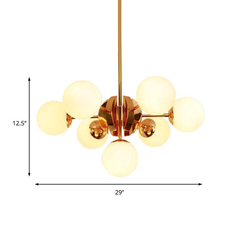 Retro Global Chandelier Pendant Light Milk Glass 7/13 Lights Hanging Ceiling Light in Gold