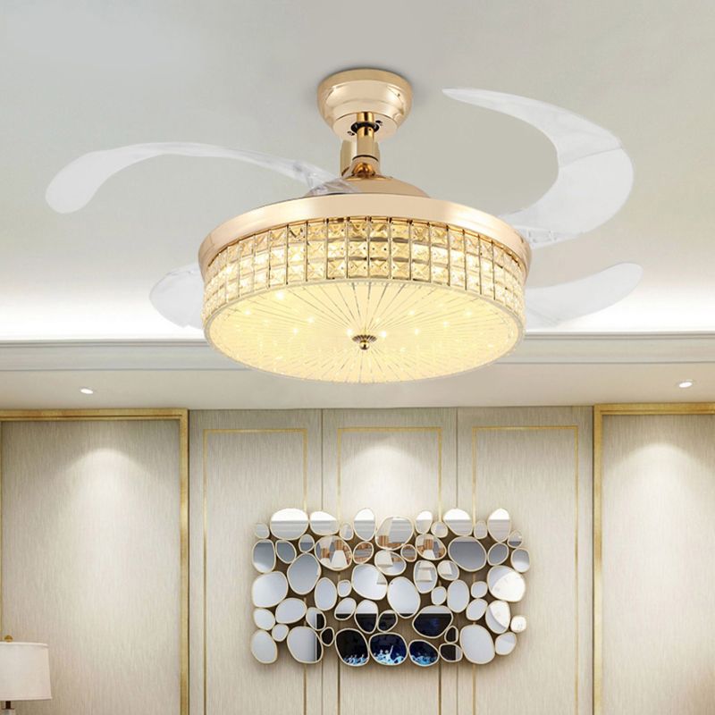 Nordic Style Ceiling Fan Lamp Circle Shape Ceiling Fan Light with Crystal for Bedroom