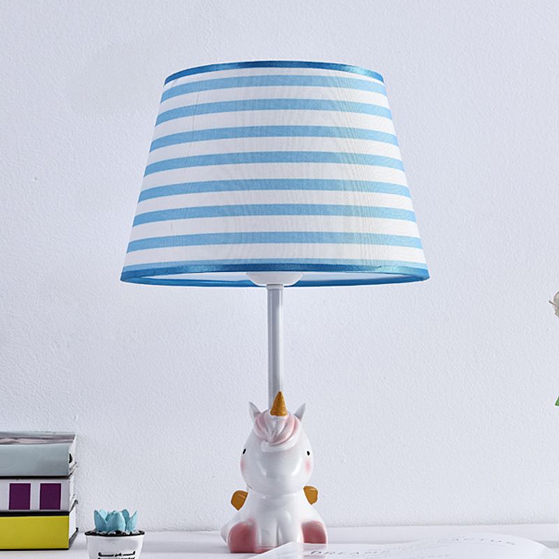 Fabric Cone Reading Lamp Cartoon 1 Light White/Pink/Blue Table Light with Rainbow Unicorn Base