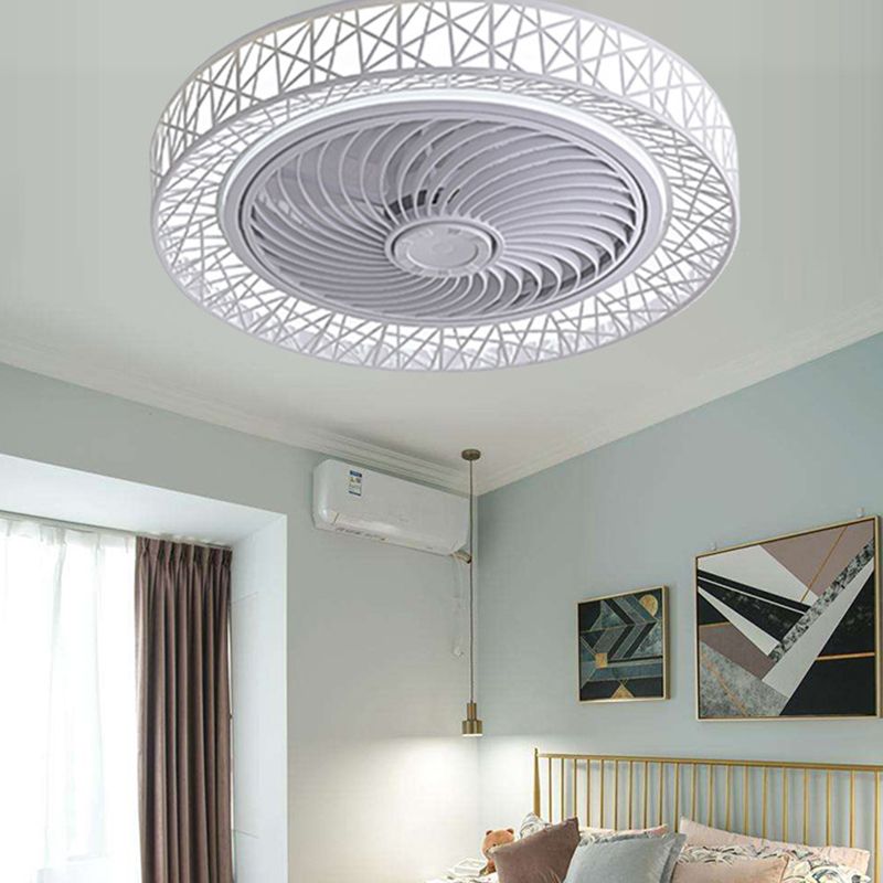 Nest LED Ceiling Fan Modernity Metal Bedroom Semi Flush Mount Light Fixture