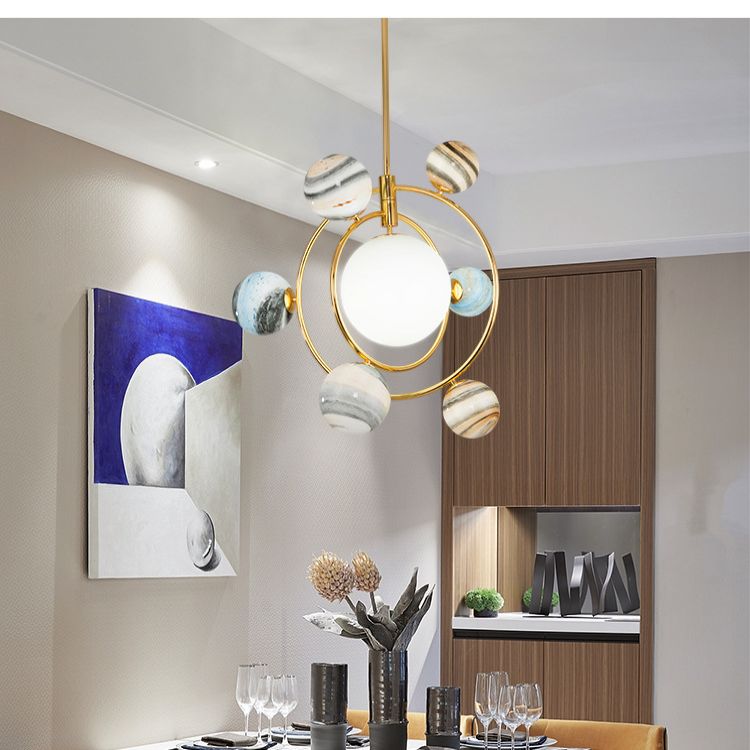 Planet Modeling Glass Ball Chandelier Lamp Nordic Style Multi-Lights Moon Suspension Lighting Fixture for Dining Room