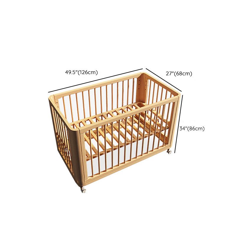 Scandinavian Wood Baby Crib Beech Light Wood Nursery Crib with Casters