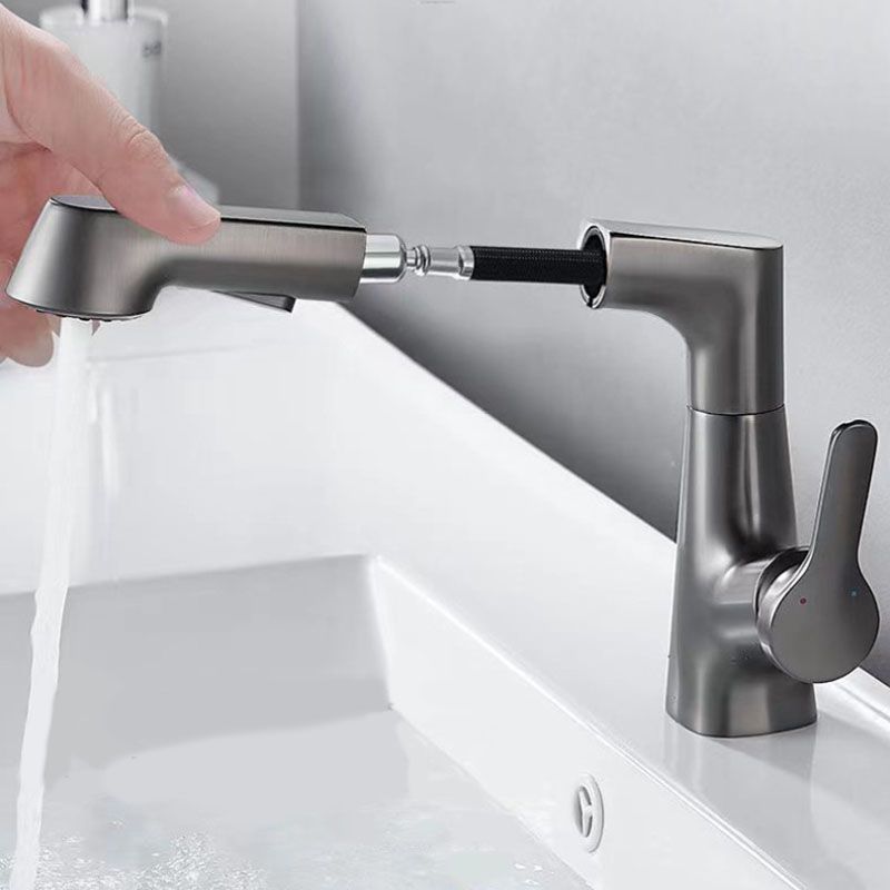 Modern Vessel Sink Faucet Lever Handle Copper Low Arc Retractable Vessel Faucet