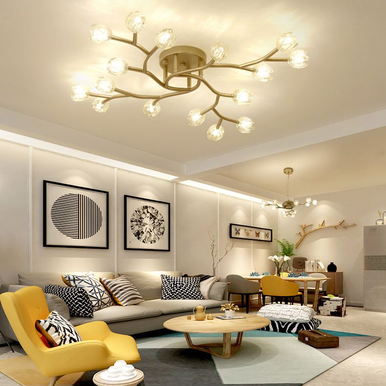 Flower Semi Flush Mount Light Fixture Modern Clear Glass Ceiling Light Fixtures for Living Room