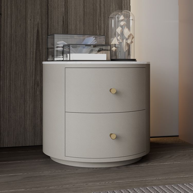 Modern Accent Table Nightstand Stone/Glass Nightstand with 2 Drawers