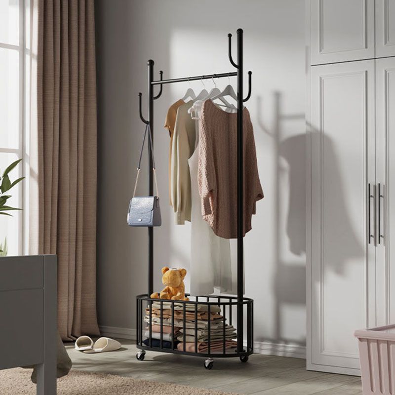 Gorgeous Clothes Hanger Basket Storage Free Standing Metal Coat Rack for Living Room