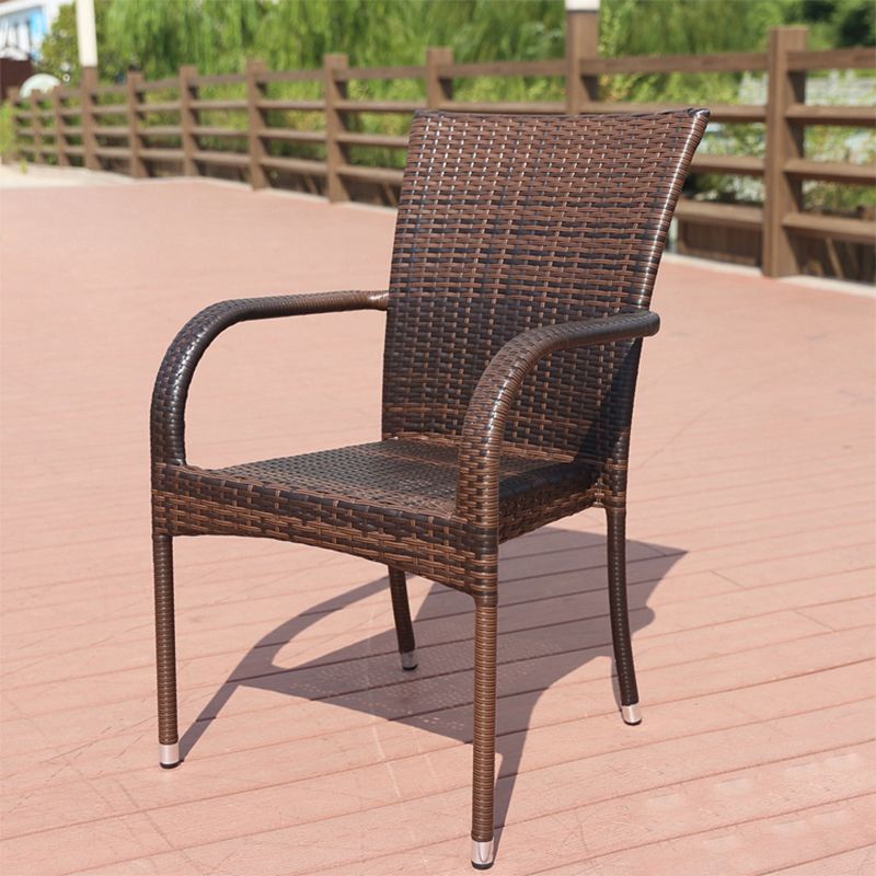 Tropical Rattan Patio Dining Chair with Arm Outdoors Dining Chairs