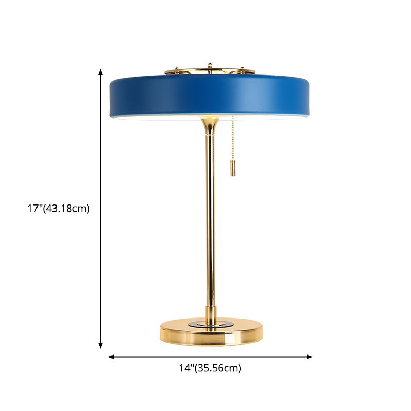 Postmodern Round Table Light Metal Living Room LED Nightstand Lamp with Chain Switch