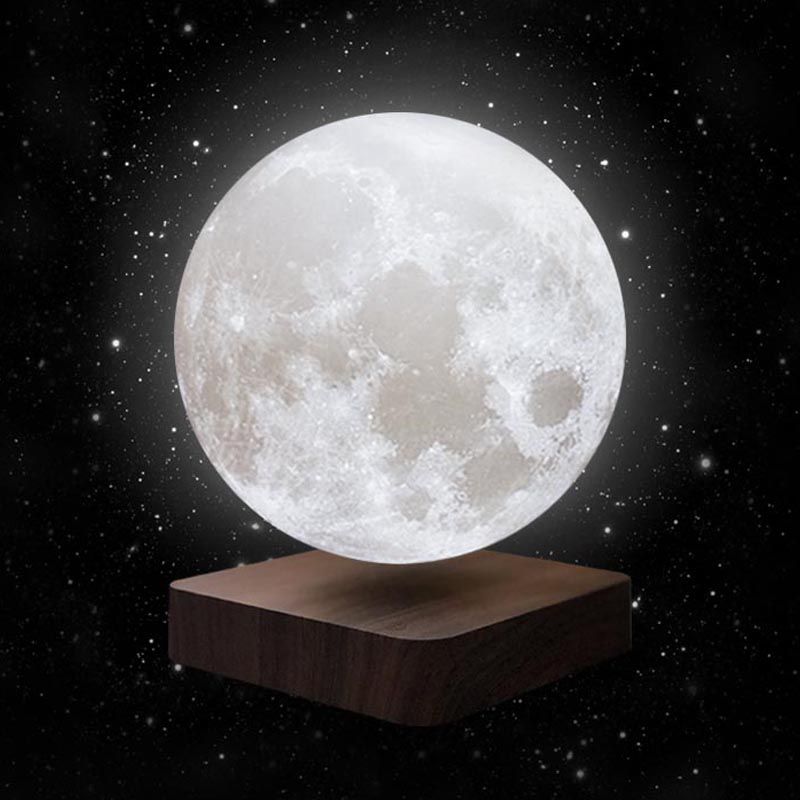 Mesa de plástico en forma de luna luz decorativa LED blanca Maglev Lámpara de mesita de noche para habitación de niños