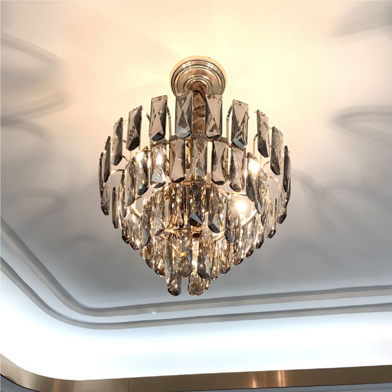 Clear/Smoke Gray Crystal Tiered Chandelier Lamp Modern 7-Light Bedroom Pendant Light Kit