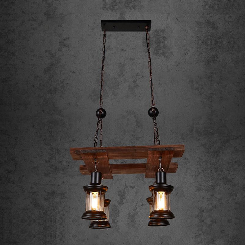 Cylinder Shape Island Lamps Industrial Style Wood 4 Lights Island Light in Brown