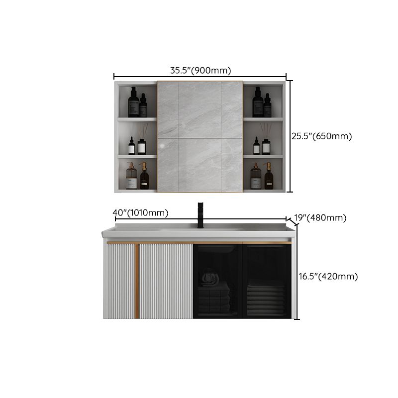 Rectangular Wall Mount Sink Vanity Modern White Metal Frame Vanity