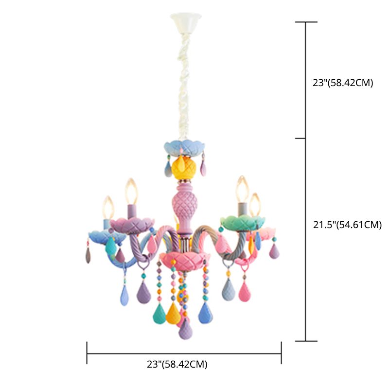 Candle-Shape Pendant Chandelier Nordic Style Stainless Steel Kids Bedroom Hanging Chandelier in Multi-Color