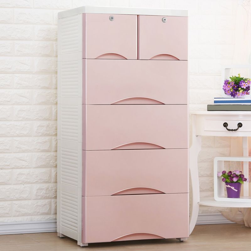 Scandinavian Plastic Kids Dressers Vertical Kids Furniture with Drawers for Bedroom