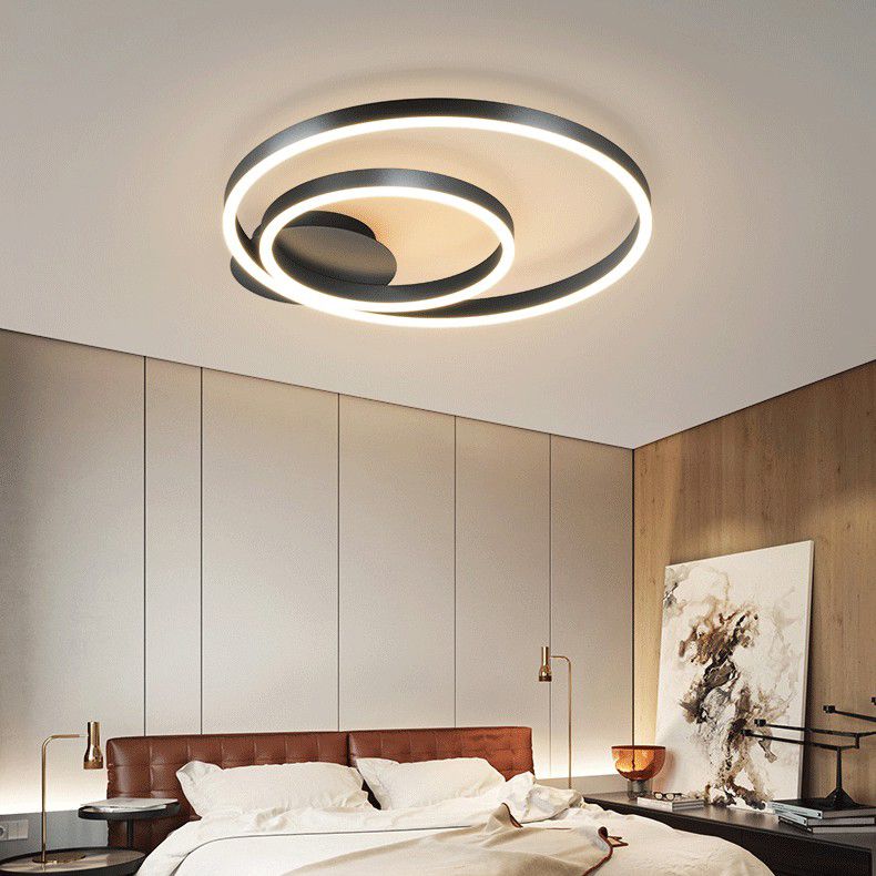 Black 2-Light Ceiling Fixture in Modern Minimalist Acrylic LED Flush Mount for Bedroom