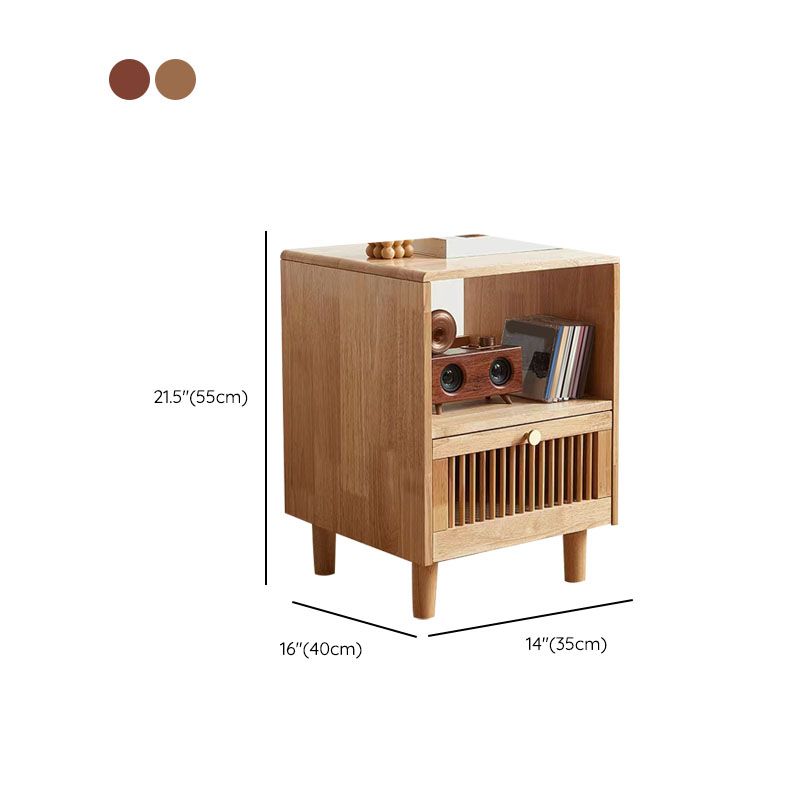 1 Drawer Standard Nightstand Solid Wood Kids Bedside Table with Shelf