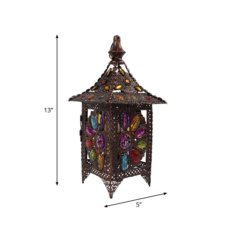 Stained Glass Weathered Copper Night Lamp Pavilion 1 Head Bohemian Style Table Light