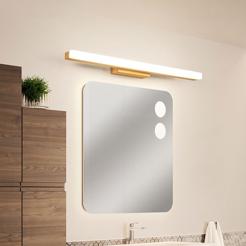 Nordic Style Wooden Vanity Light Rectangle Vanity Lamp with Acrylic Shade for Bedroom