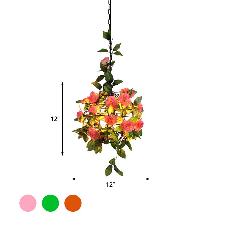 1 Bulb Pendant Lighting Fixture Industrial Maple Leaf/Rose/Plant Metal LED Hanging Lamp Kit in Pink/Orange/Green