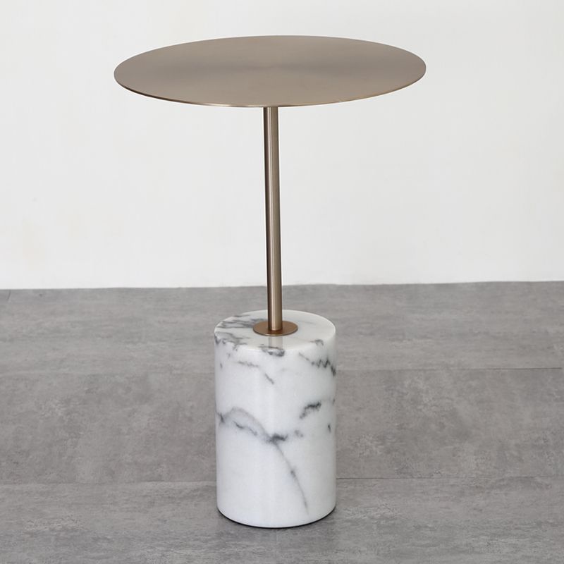 Iron and Marble End Table 11.8" Tall Mid-Century Round Drum Side Table